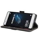 FESELE Dreamcatcher Schutzhülle für [Huawei P9] Feder Traumfänger Prägung Brieftasche Hülle Leder Flip Case Handyhülle mit Magnetverschluss, Huawei P9 Card Slot Vintage Series Wallet Cover Ledertasche Leder-Mappen-Karten-Slot-Abdeckung im Bookstyle Ständer Kartenfach für Huawei P9 + Blau Eingabestift Stylus Touch Pen-Traumfänger,schwarz - 3