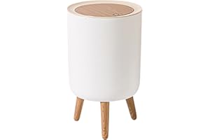 Orrdiffi Badezimmer Mülleimer 7 Liter,Mülleimer mit Pressdeckel,Rund Mülleimer Bad,Kunststoff Mülleimer Geeignet für Küche,Bad,Schlafzimmer und Büro(Weiß)