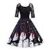 Produktbild SEWORLD Weihnachten Vintage Retro Christmas Frauen Halbe Hülse Spitze Patchwork Drucken Vintage Kleid Party Kleid(Schwarz,EU-36/CN-L)
