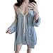 Produktbild Frauen Lace Erotic Open BackSleepwear Sexy Unterwäsche V-Kragen Robe Dessous Sling Negligee Satin Slim Nachthemd (Blau, L)