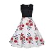 Produktbild OVERDOSE Damen Blumen Vintage 1950er Ärmellos Casual Abend Partei Abschlussball Schwingen Kleid Cocktailkleid Rockabilly Kleid(A-White 3,EU-38/CN-M)