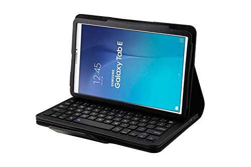 Samsung Tab E 9.6 Tastatur-KVAGO Hülle mit Abnehmbare Wireless Bluetooth QWERTY Tastatur Stilvolle PU Leder Flip Cover Stand Up Schutzhülle mit Tastatur für Samsung Galaxy Tab E sm-t560 sm-t561 sm-t565 + Displayschutzfolie + Eingabestift---Schwarz