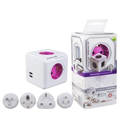 allocacoc PowerCube 1810/deru4p 4 Port Cube quadratisch Steckdose mit 4 Jacks, 2 Schnittstellen USB Steckdosen ELECTRIQUE Ladekabel 4 Wechsel der Plugs für Laptop iPhone 6 6S Samsung Galaxy S3 S4 S6 Drucker iPod Nano die Leser MP3 Kamera Kamera etc (Rosa) - 7