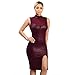 Produktbild Frauen Kunstleder Minikleid Rosennie Damen Leder Sexy Transparent Net Garn Sleeveless Dünnes Arbeiten Knielanges Bleistift Kleid Retro Elegante Abend Oberteil Mini Kleider Cocktailkleid (M, Rot)