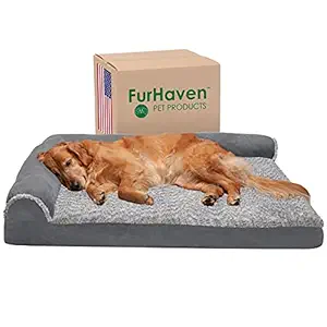 Furhaven Pet 44541087 Jumbo Two-Tone Faux Fur & Suede Deluxe Chaise Lounge Orthopedic Sofa Pet Bed, Stone Gray