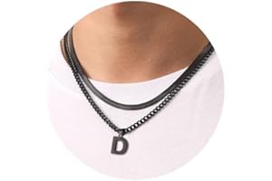 ESMOLY Kette Herren Kette mit Buchstaben A-Z Silber Gold Schwarz Buchstaben Kette Edelstahl Anhänger Halsketten Doppelkette Necklace Men 18+20 Inches Geburtstage Valentinstag Geschenke für Männer Junge