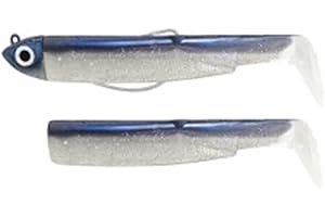 Fiiish Lures Black Minnow Combo BM90 - Leurre souple en vinyle pour canne à pêche spinning pour bars et autres poissons, 1 tête + 2 corps + 1 hameçon nº2, BM188, 10g Combo OffShore AZUL