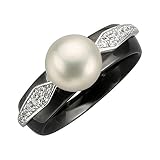 Jacques Lemans Damen Ring 925/- Sterling Silber Glänzend Süßwasserzuchtperle schwarz 490270032