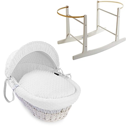 White Dimple White Wicker Deluxe Moses Basket & White Rocking Stand