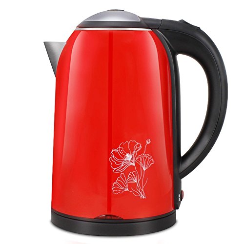 Bouilloires lectrique, bouilloire rouge en acier inoxydable revtement rouge, bouilloire sans fil bullition rapide de 1,7 L avec bec large et filtre anti-calcaire, bouilloire th arrt automatique, 1800W
