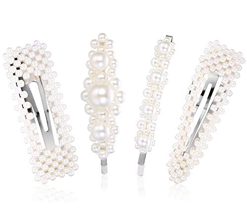 BESTEEL 4PCS Clip di Capelli Perle per Donne Ragazze Grandi Archi Clip Laterali a Scatto Vintage Forcine Bling Headwear Barrette Mollette Accessori per Capelli Accessori da Sposa Daily