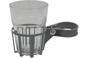 Angerer Freizeitmöbel GmbH Hollywoodschaukel Getränkehalter mit Becher - passend für viele Hollywoodschaukeln mit Rundrohr - Becherhalter Made in Germany (Silber, Becher durchsichtig)
