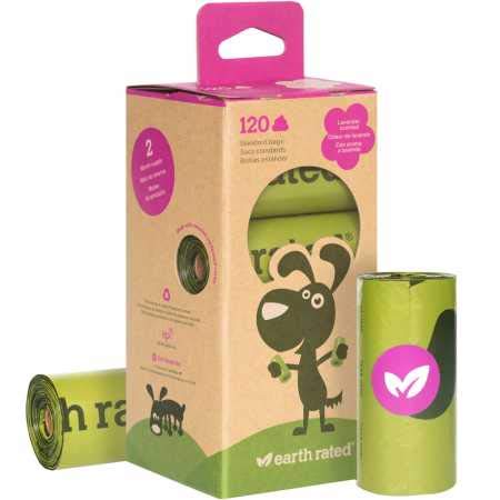 Earth Rated 120 Sacs à Déchets pour Chiens, Biodégradables et Parfumés à la Lavande, 8 Rouleaux de Recharge