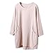 Produktbild Yazidan Sweatshirt Frau Bettwäsche aus Baumwolle 4/5 Ärmel Tunika Große Tasche oben Beiläufig Startseite Kleidung Einfarbig Bluse Pure Farbe Hemd O-Ausschnitt Rundhalsausschnitt Clubkleidung(Beige,XL)