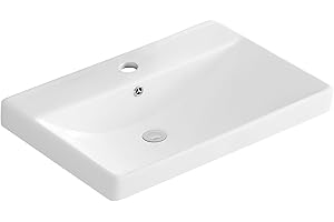 ROBANMOA 750mm Thick-Edge Ceramic Sink - Single Tap Hole, Overflow, Vessel Sink for Cloakroom or Countertop