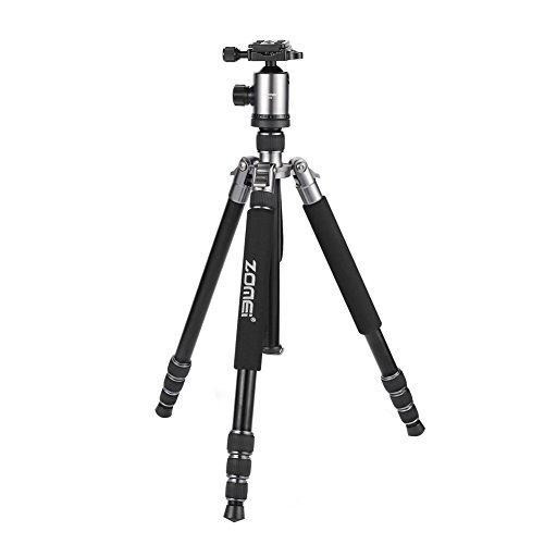 Zomei Z818 165cm Tragbare Aluminium & Magnesium-Legierungs-Stativ leicht Professionelles Stativ mit 360Kugelkopf, Schnellwechselplatte und Tragetasche-Silber Grau