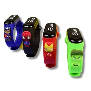 Titox Creative Design Color Band with Cartoon Latest Collection Touch Button Watch for Creative Touch Boys and Girls Digital Watch - Pack of 4 (Multicolor)