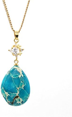 LOVE STUDIO,Zircon Pendant Women Necklace Water Droplets Pendant Natural Gemstone Tourmaline Healing Charm Jewellery Necklace Gift for Lady (18K Gold Plated)