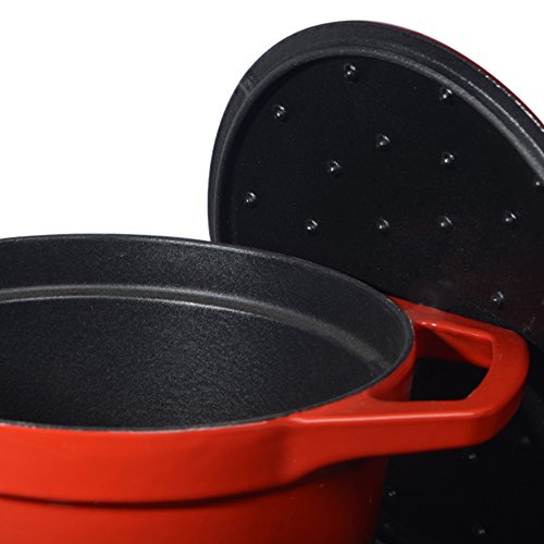 ProCook Bratentopf aus Gusseisen, 20 cm Ø, 2,9 l Volumen, rund, in schattiertem Rot - 5