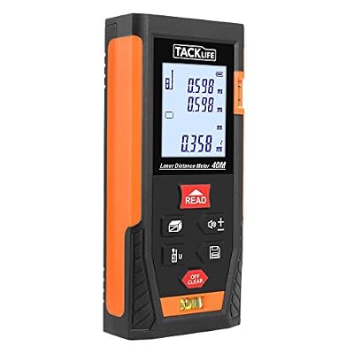 Tacklife HD 60m Classique Télémètre Laser Numérique avec LCD Rétro-éclairage Metre Laser Calcule Distance Surface Volume pour Bricolage avec Fonction Mute
