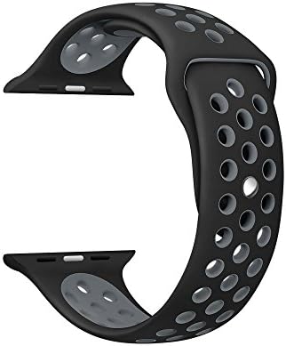 Noya Apple Watch Band Nike+ Series 1 Series 2 Series 3, Soft Silicone Replacement Sport Wristband Wrist Strap for iWatch Nike Sport Band M/L (38mm, Black|Gray)