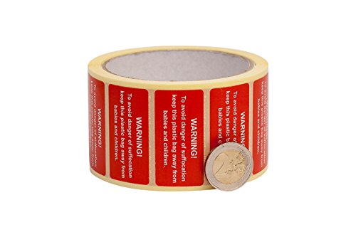 500 bolsas de polietileno de advertencia de pegatinas asfixia seguro de empu  adura del sello Productos de la seguridad Rojo Tama  o de etiquetas 50x25mm PC   500  por 1 rollo    Warning  To avoid danger of suffocation please keep this bag away from babies and children 