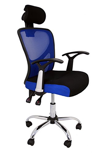 La Silla Española Ronda Silla de Oficina con Reposacabezas, Poliéster y Rejilla, Azul, 66x62x125 cm