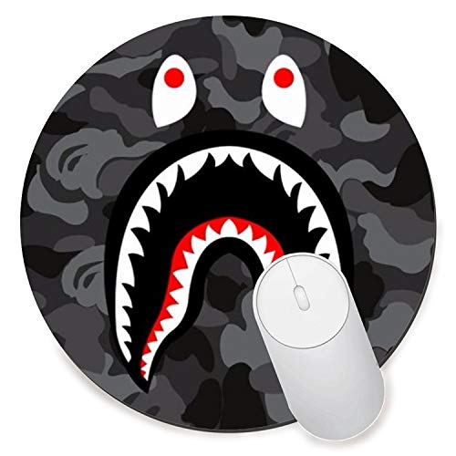 Preisvergleich Produktbild Mauspad,kleines,rutschfestes Mousepad auf Gummibasis mit aktualisiertem,vernhtem Rand,Office-Mauspad f¨¹r Mdchen,Desktop-Zubehr,runde Mausunterlage-bape shark LOGO