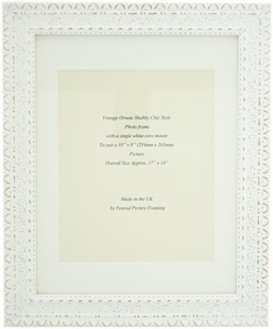 Handmade Ornate Distressed Antique White Shabby Chic Vintage Picture Frame with a single mount for a 10" x 8" (254mm x 203mm) Photo.