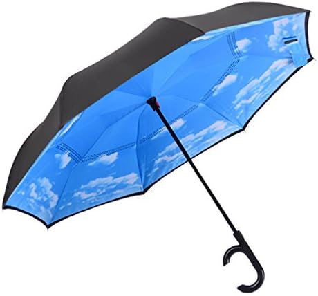 DOLIROX Auto-Close Inverted umbrella Automatic Close Rain Umbrella Windproof Reverse Umbrella with Self Standing and C-shaped Hands Free Handle, Best for Travelling and Car Use (Sky Blue)