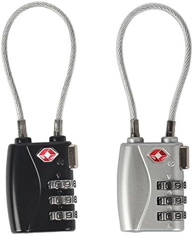 Haito TSA Lock Combination Padlock 2 Pack- 3-Digit Combination Security Cable Padlock-Suitcase Cable Lock TSA Luggage Locks Special Alloy (Black＆Silver)