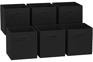 GREATOOL Caja de Almacenaje Plegable, Pack 6 Unidades, 31x31x31cm, Cajas organizadoras en Tela, Caja para organizar Ropa, Juguetes y Sábanas en Armarios (6 Unidades, Negro)