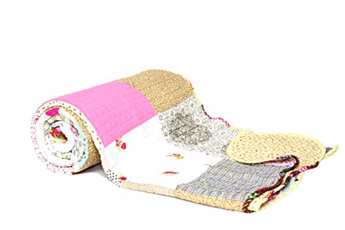 1001 Wohntraum N055 Quilt Frida Blumen Vinatge, 150 x 200 cm, Plaid Tagesdecke, Patchwork Shabby Landhaus Decke