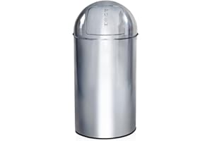 hjh OFFICE 741007 Mülleimer XXL PUSH Chrom 50L Retro Abfallsammler mit Push-Klappe