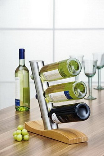 Esmeyer 199-296 Weinregal „James“ Weinflaschenhalter aus mattiertem Edelstahl, auf einem geschwungenen Bambus-Fuss, - 2