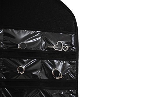 Schmuck Organizer,Supertech Schmuck hängend lagerung Organizer 32 Tasche 18 Haken Doppelseiten hängeaufbewahrung Platzsparende Haushalts Zubehör Halter,Schwarz - 2