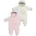 Gorgeous Baby Velour Snowsuit With Polka Dot Lining, Frill Detail To Hood & Embroidered Bunny Motif By Baby Town. Pink Age Newborn