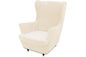 LIFEDX Ohrensessel Überzug Samt Sesselbezug Ohrensessel 2 Teilig,Sessel-Überwürfe Ohrensessel Überzug,Sesselhusse Elastisch Stretch Husse Tiger Stuhlbezug mit Armlehne Hohe Rückenlehne-Beige