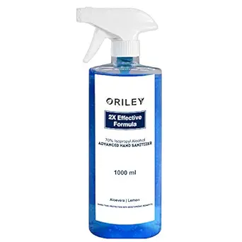 ORILEY Instant Hand Sanitizer 70% Isopropyl Alcohol Based Liquid Rinse-free Non-Sticky Skin-Friendly Germ Protection Palm Handrub Kills 99.99% Germs Without Water (1 Litre)