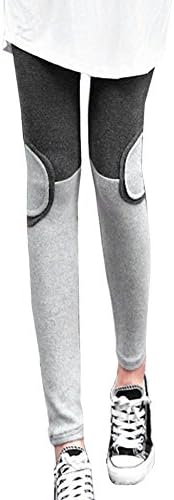 LOCOMO Women Girl Half Circle Patch Knee Pant Legging FFT198DGRY