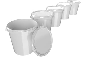 FIXEDBYU Lote de 5 cubos de plástico, 30 L con tapa, Hobbock PP calidad alimentaria (5x22049)