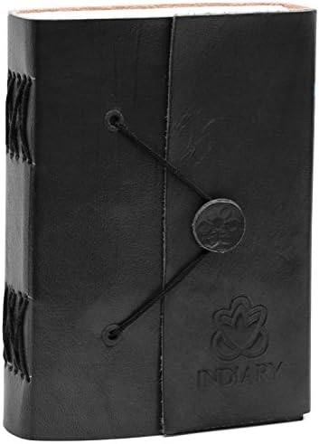 Indiary leather shuffle notebook made of real leather and handmade paper 15 x 10 cm black