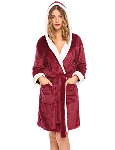Preisvergleich Produktbild MAXMODA Damen Nachtwäsche Saunamantel Mit Tasche Schlafanzug Weinrot XL