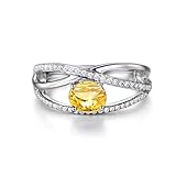 AnazoZ Modeschmuck Ovalschliff 7X5mm Gelb Citrin Ring Band 925 Sterling Silber Kristall Verlobung Eheringe für Damen Ringgr.53 (16.9)