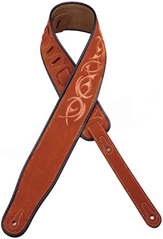 Guitar Strap Real Leather Soft Brown Embroidery Adjustable Length for Guitar Bass(GS-L)