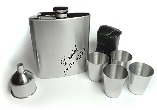 Flachmann Edelstahl 175ml 7-tlg. inkl. Becher mit Lasergravur, Wunschtext, Grafik oder Logo