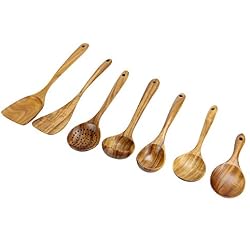 Ensemble de 7 ustensiles en teck | Ensembles d'ustensiles de cuisine | Cuillères en bois résistant aux égratignures | Ustensiles de cuisine de style japonais | M&W