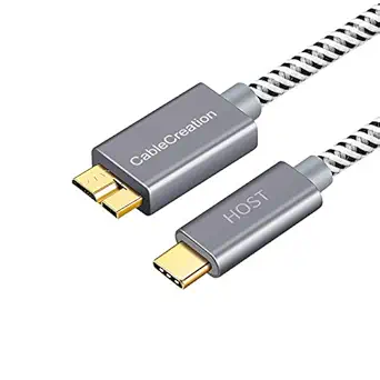 CableCreation USB C to Micro B 3.0 Cable (Gen2/ 10Gbps), 3.3ft USB 3.1 External Hard Drive Cable, Compatible with MacBook (Pro), Chromebook Pixel, Galaxy S5 Note 3, 1M/Gray with Aluminum Alloy Shell