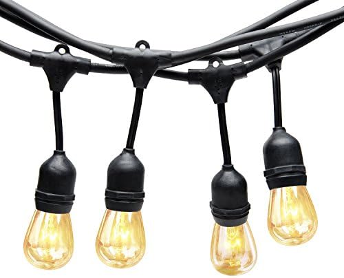 Generalman 24-Ft Outdoor Weatherproof Commercial Grade String Lights with 8 Hanging Sockets- 11W S14 Incandescent Bulbs Included-Perfect for Patio, Party, Garden, Yard, Cafe, Home, Christmas, Festoon Party, Wedding--Black ( 8+2 Bulbs include )