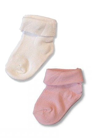 Twin Pack White & Pink Baby Girls Socks - Newborn Baby Socks 2 Pack - UK Size 00-0